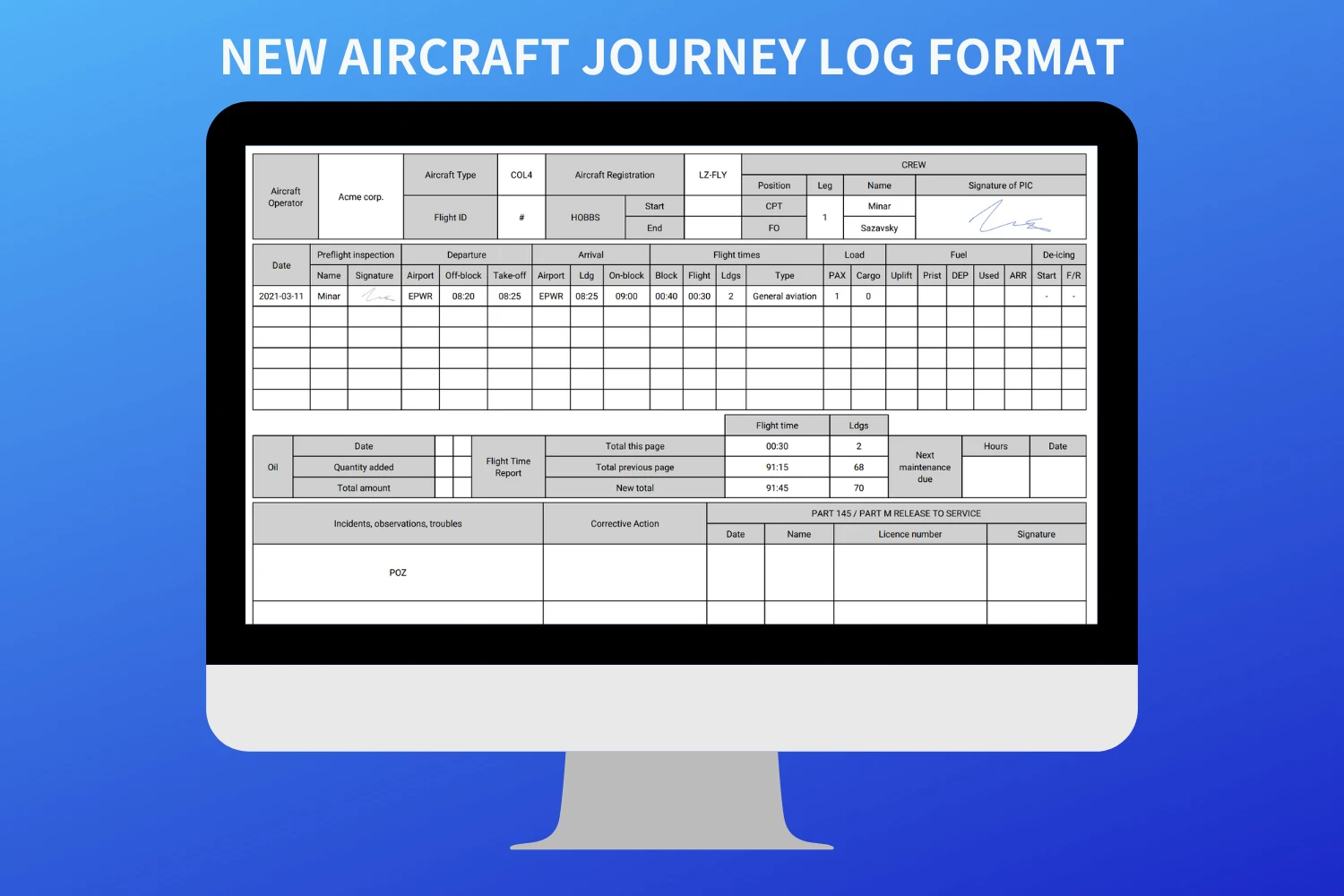 New Aircraft journey log export format