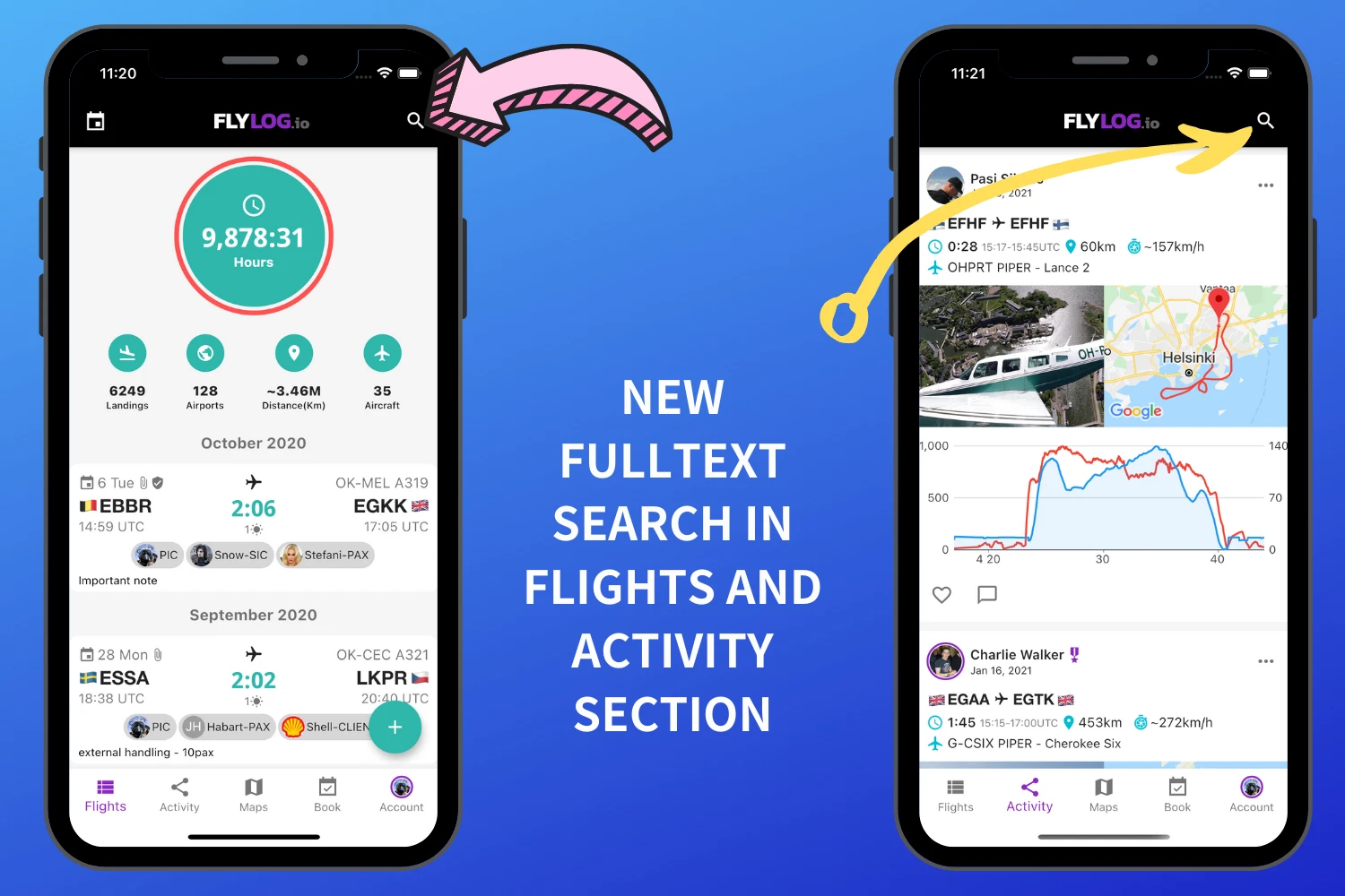Fulltext search in flights and activity