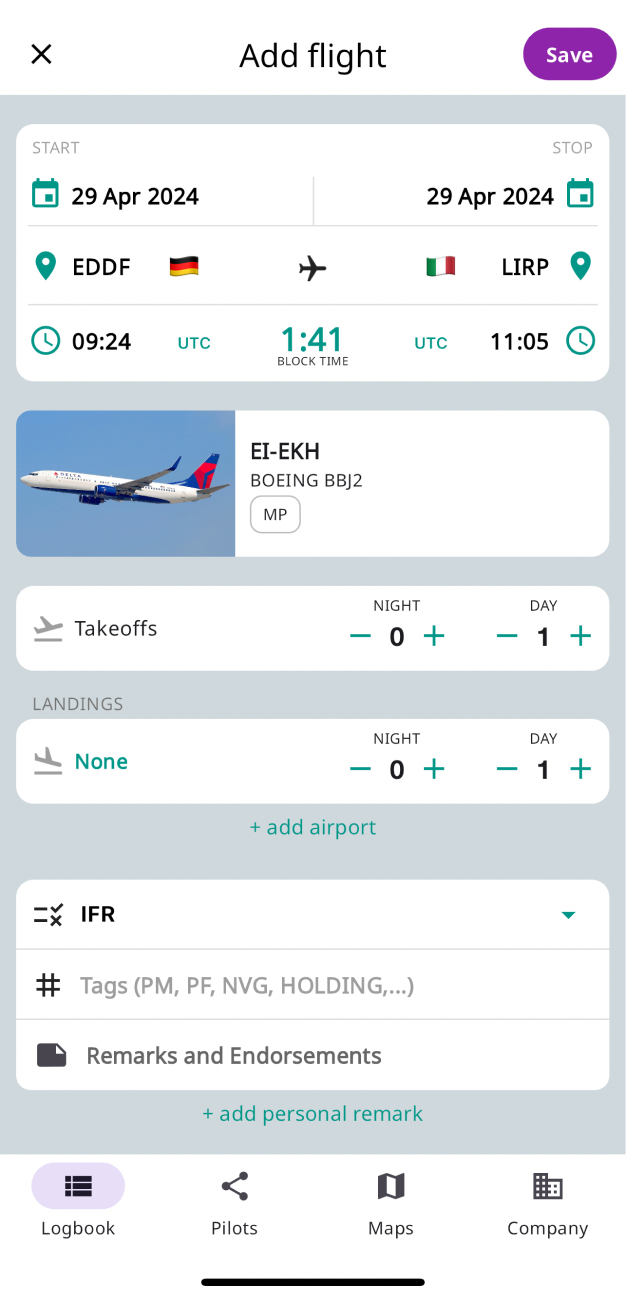 Add flight form in the mobile app