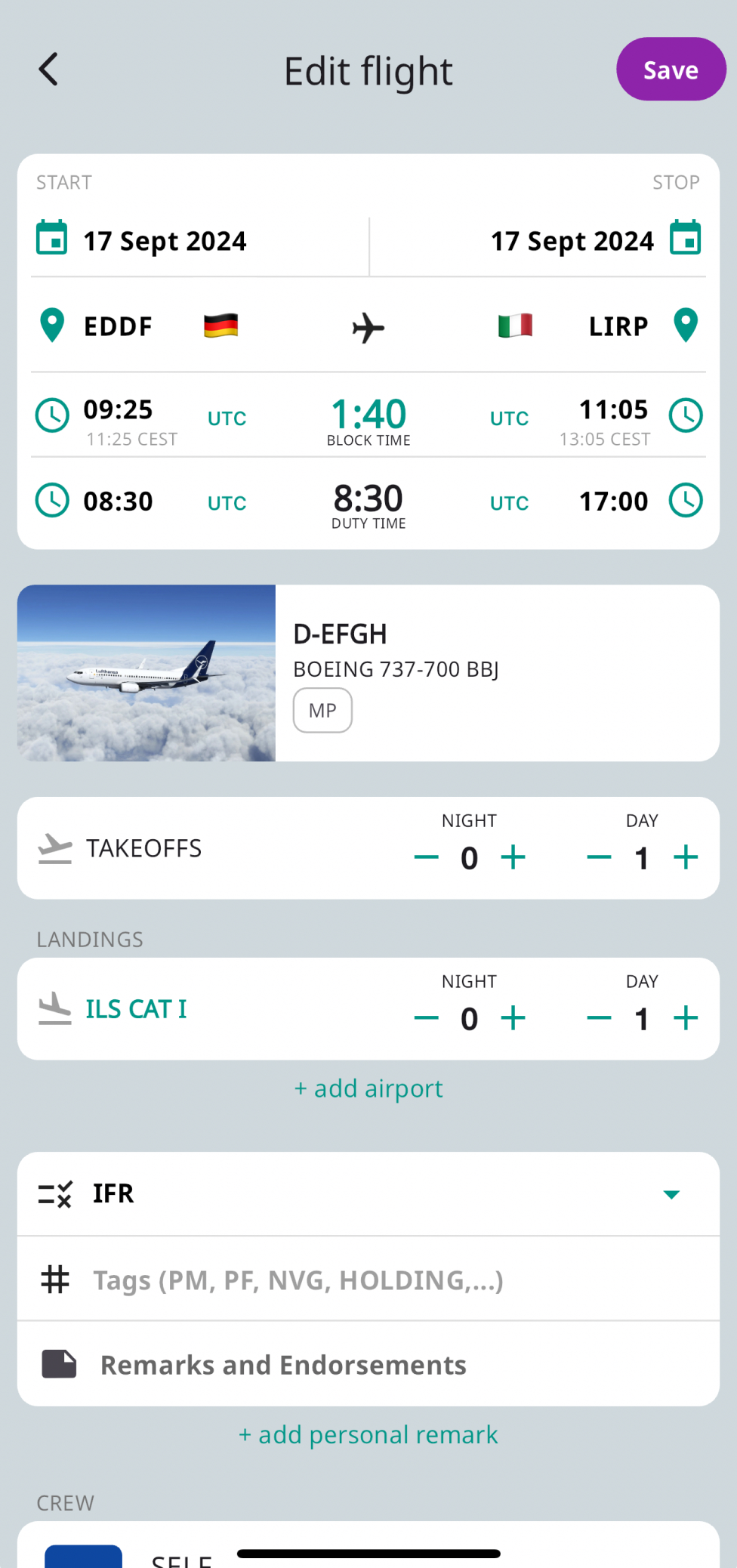 Add flight form in the mobile app