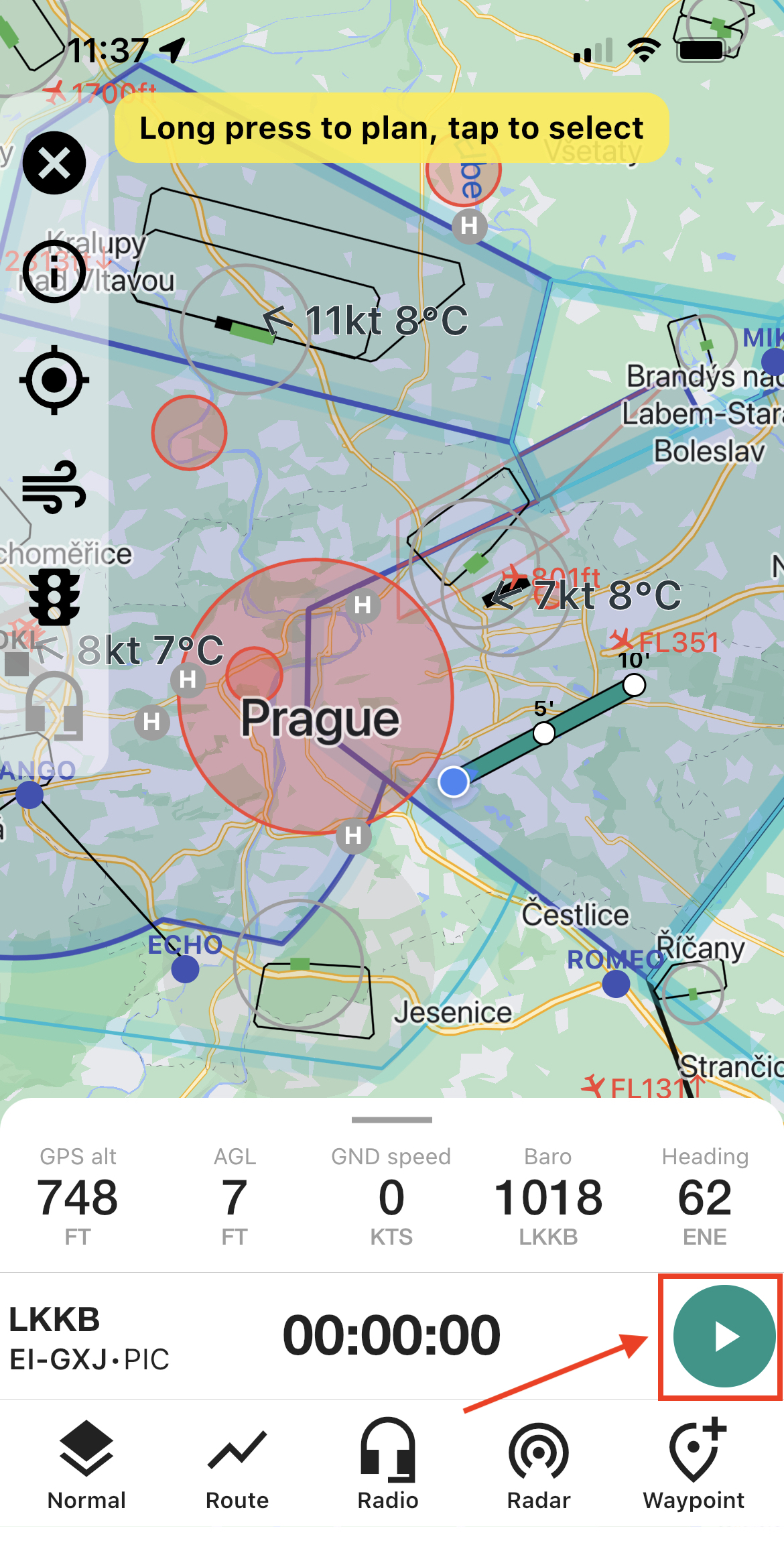 Flight recording in mobile app